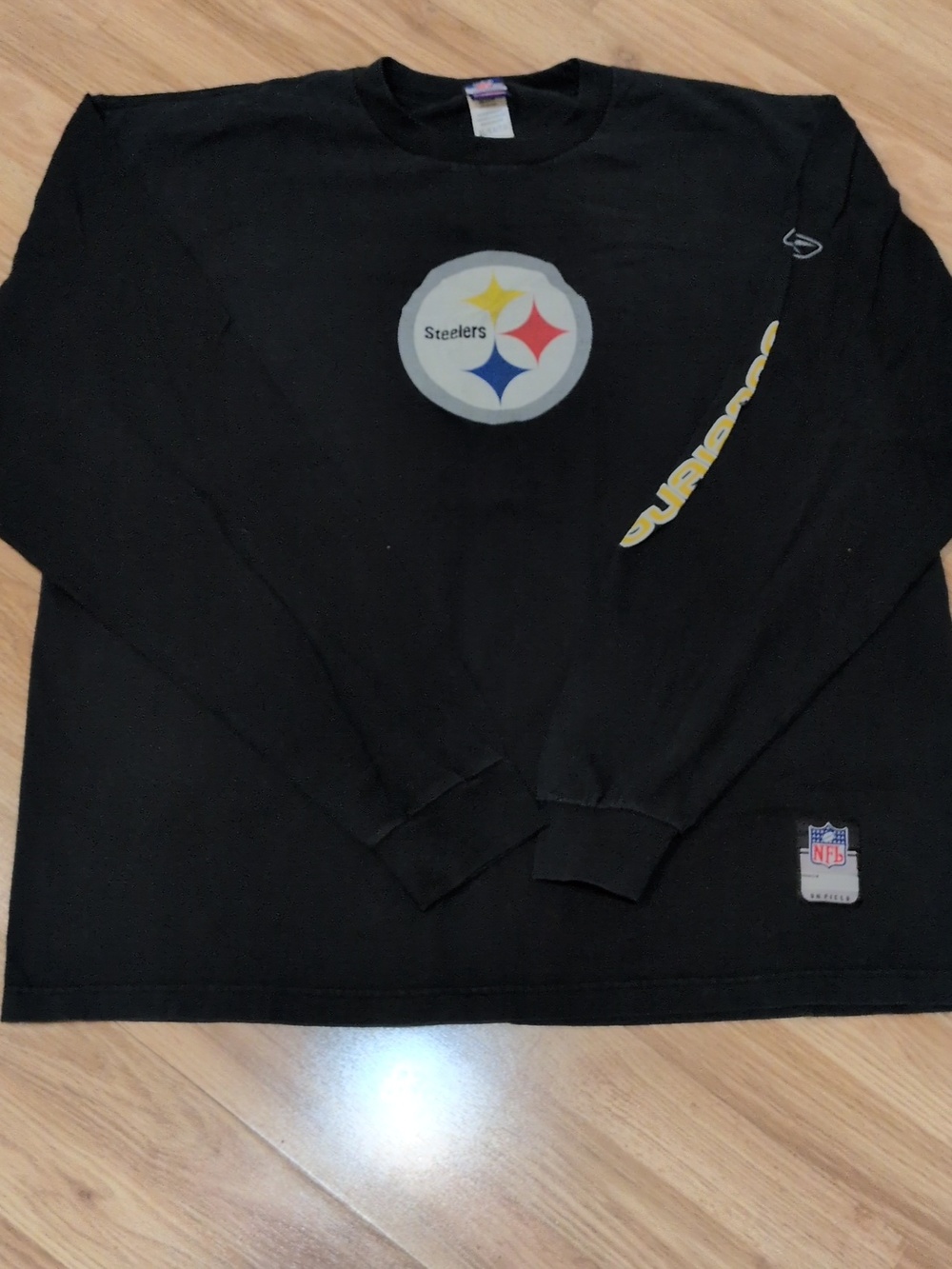 Reebok Black Long Sleeve Tee with Colorful Steelers Emblem